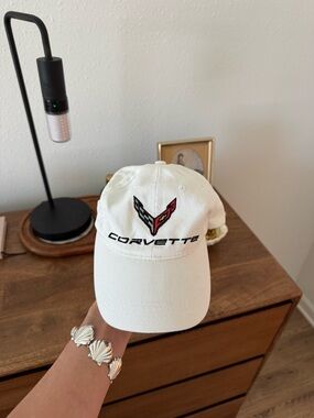 White Corvette Embroidered Logo Baseball Cap